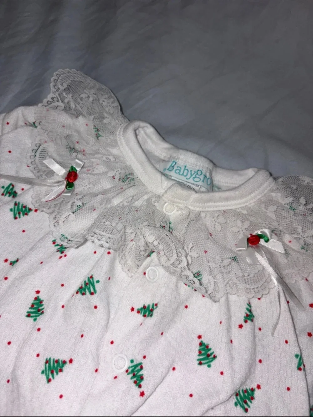Vintage 1980/1990 BabyGro Christmas Tree Button Up Footie Pajamas